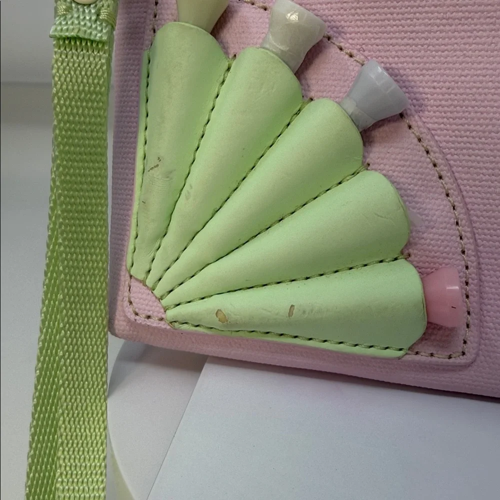 Tory Burch Sport Golf Tee Pouch Wristlet Canvas Case Pink Green Country Club